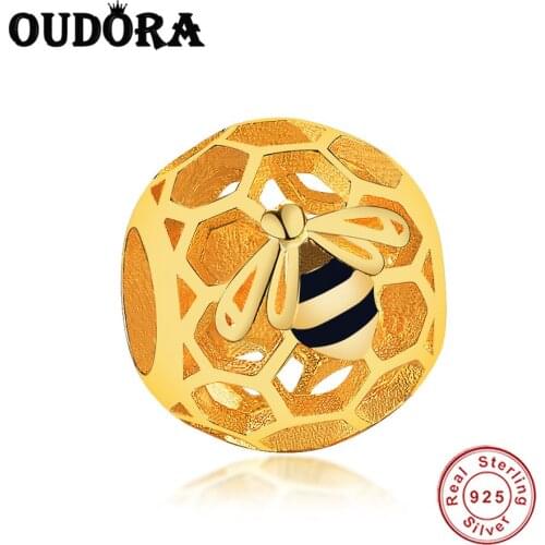925 Sterling Silver Pendant Gold Bee Charm Beads Fit Original Pandora Charms Bracelet Bead Women Fashion Jewelry Berloque