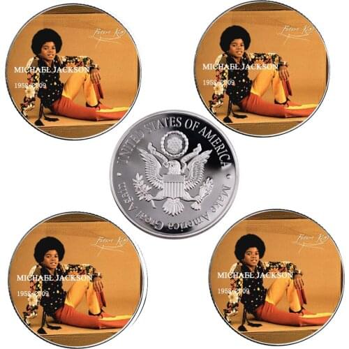 Silver Plated Coin Michael Jackson Home Decorative Metal Coins for Child Birthday Gifts 5pcs/lot Coins Collectibles