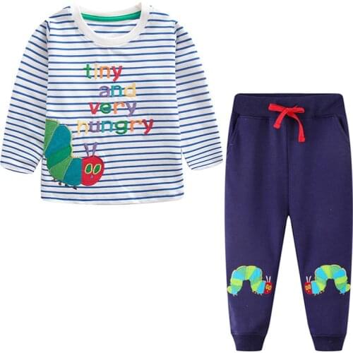 Jumping Meters New Arrival Autumn Spring Caterpillar Embroidered Boys Girls Clothing Sets Long Sleeve Top + Bottom Outfits Kid