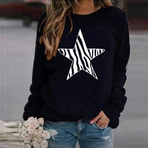 Women Star print Sweatshirts O-Neck Long Sleeve Pentagram Five-pointed Star Pattern Ladies Casual Female Pullovers poleron mujer