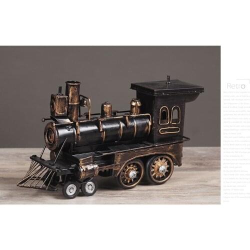 TOP COOL ROCK Vintage handcraft Retro iron Steam locomotive Train model -HOME office RETRO Decor art statue 29CM