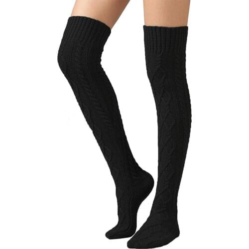 Women Knitted High Boot Socks Long Over Knee Winter Stockings Leg Warmers SDFA88