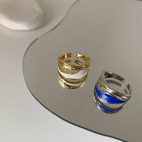 GSOLD Geometric Irregular Hollow Metal Enamel Ring Women Statement All-Match Simple Opening Ring Trend Fashion Jewelry
