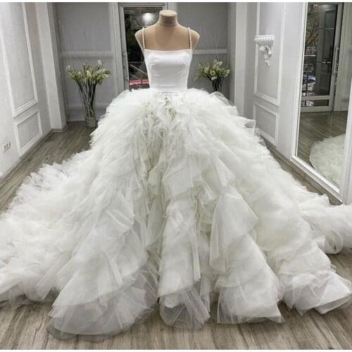 Peals Spaghetti Straps White Ball Gown Weddng Dresses Draped Ruffles vestidos de novia 2020 Bridal Wedding Gown платье