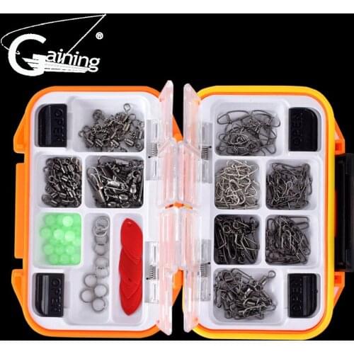 191pcs/box Fishing Accessories Kit Including Fishing Swivels Snaps Sinker Slides Luminous Beads with 12 Compartments Tackle Box