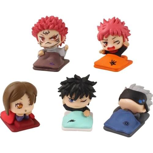5pcs/Set 3-5cm Anime Jujutsu Kaisen Kawaii Gojo Satoru Fushiguro Megumi Itadori Yuji Sleeping Ver. Action Figure Mini Model Toys