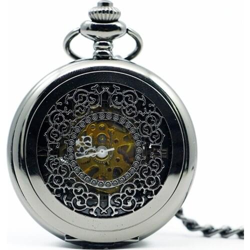 5pcs/lot Silver Hollow Out Flower Type Analog Roman Skeleton Mens Hand-Winding Mechanical Pocket Watch PJX1220