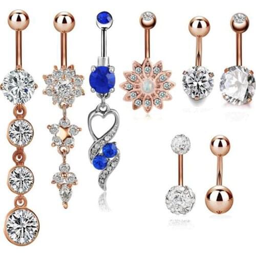 8pcs set of zircon navel nail, Australian Button Navel Ring Navel button piercing jewelry