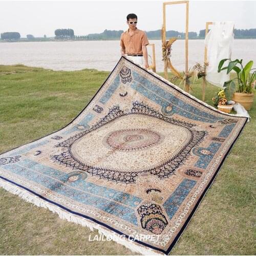 8'x10' Blue palace style oriental kashmir silk carpet persian handmade carpet (ZQG412A)