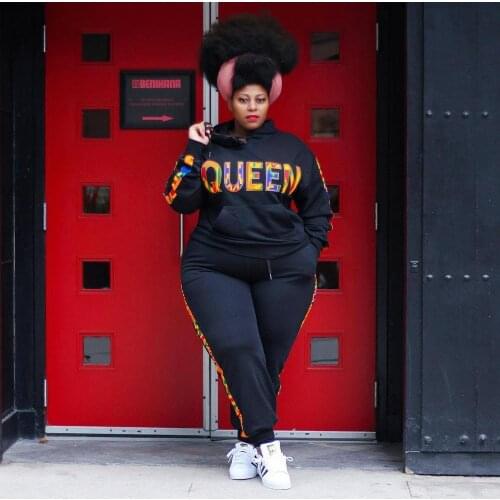 AHVIT Colourful Letter Printed Casual Women Two Piece Set Side Asymmetrical Print Hooded Long Sleeve Autumn Winter Suit LS6211