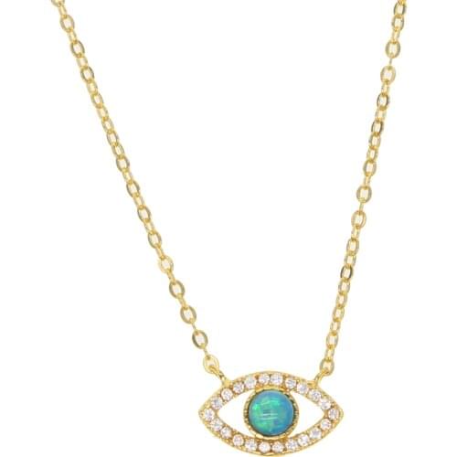 2018 high quality 925 sterling silver gold filled micro pave AAA cz tiny cute blue opal Eye pendant chain necklace