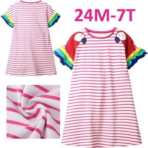 2021 Fashion Summer Princess Girls Dress Parrot Feather Sleeve Children Tops Cartoon Baby Dress Girl Cotton Party Dresses Kids