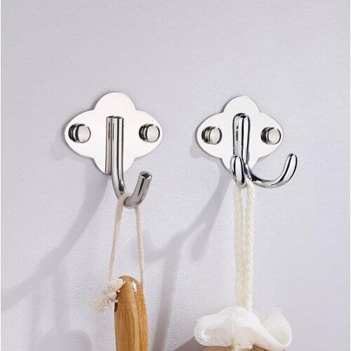 Stainless Steel Double Robe Hook Modern Sliver Wall Mounted Nail Adhesive Robe Holder for Kitchen Bathroom Hardware 2 per/lot