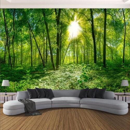 Custom Murals Wallpaper 3D Stereo Green Forest Tree Sunshine Photo Wall Cloth Living Room Bedroom Classic Home Decor Wall Papers