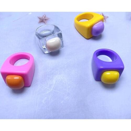 Harajuku Candy Color Beans Acrylic Rings for Women Geometric Vintage Sweet Diy Resin Rings Charms Y2K Jewelry 90s Aesthetic New
