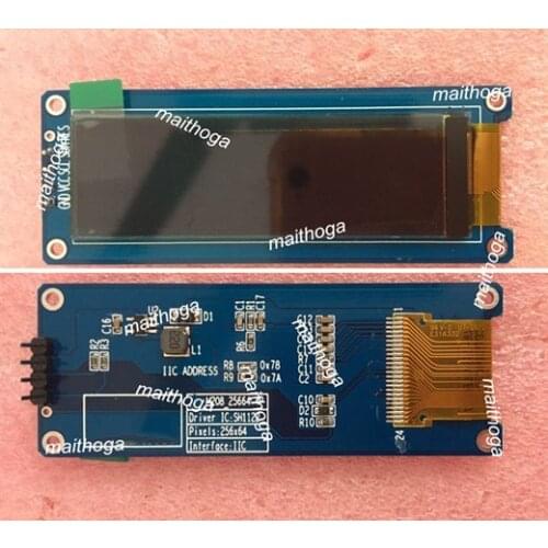 2.08 inch 5PIN White/Blue OLED Screen with Adapter Board SH1122 Drive IC 256*64 IIC Interface
