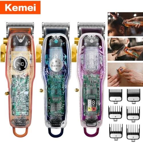 Kemei professional hair clipper by trimmer for mens Transparent Hair cutting machine Electric beard Trimmers barber Hair cutter