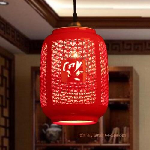 Red Chinese Pendant lamp for Kitchen Dining Room Living Room Suspension luminaire Hanging Ceramic Bedroom Chandeliers Fixtures