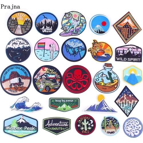 Prajna Wild Adventure Seagull Round Embroidered Patches For Clothing Iron On Patches For Clothes Badges Stripes On T-shirt DIY