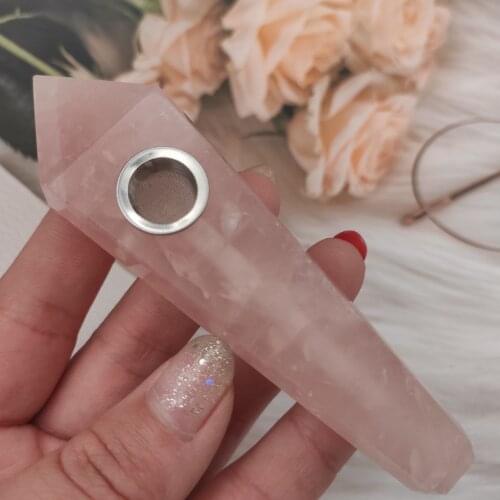 1pcs Natural Pink Rose Quartz Crystal Smoking Pipes