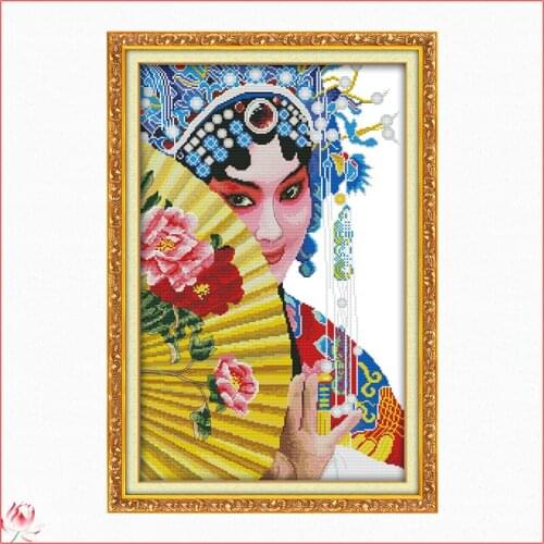 Joy Sunday Peking Opera Beauties Cross Stitch Kit DIY Pattern 14CT 11CT Embroidery Set Needlework Home Decoration Craft Painting