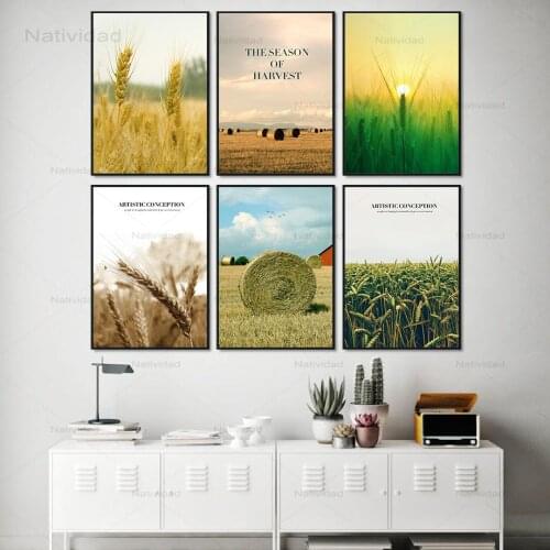 Wheat Ear Field Wheat Stalk Roll Landscape Wall Art Canvas Painting Nordic Posters and Print Wall Picture for Living Room Decor