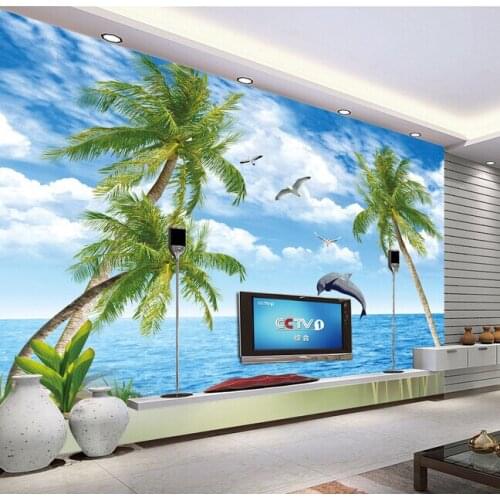 Custom landscape wallpaper, sea coconut dolphin for the living room bedroom TV background wall waterproof papel de parede