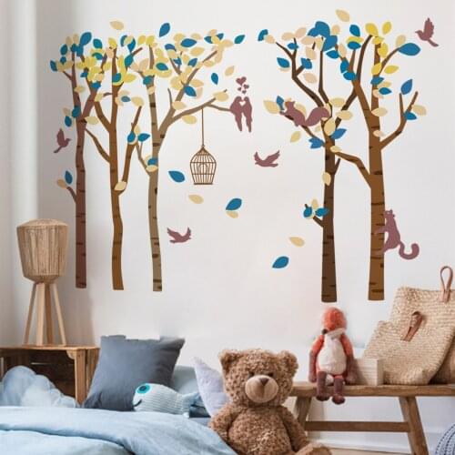 New Tree Birdcage Wall Stickers Flowers Childrens Room Bedroom Background Wall Creative Wallpaper Home Accessories Anime Decor