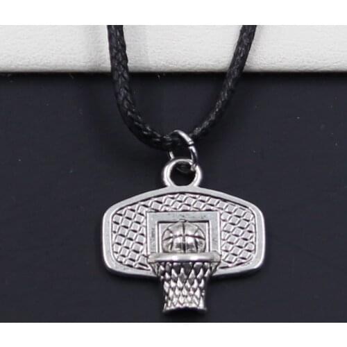 New Durable Black Faux Leather Basketball Hoop Pendant Cord Choker DIY Necklace Retro Boho Tibetan Silver Color