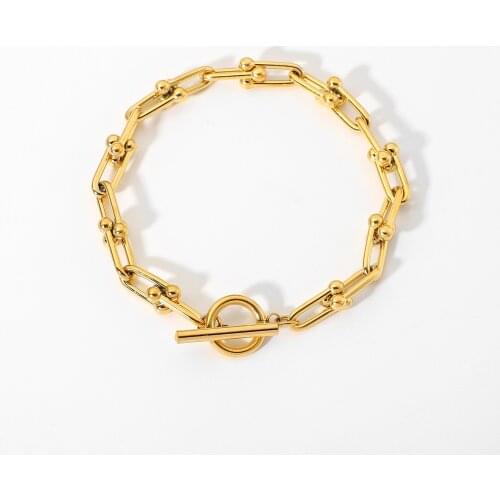 New Trendy 18K Gold Plated Stainless Steel U Type Individuality OT Stick Buckle Jewelry Handmade Bracelet for Women