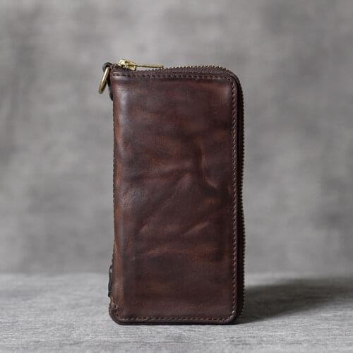 Genuine Leather Oxhide Clutch Vintage Men Card Holder Multi-function Document Bag Vegetable-tanned-leather Mens Clutch