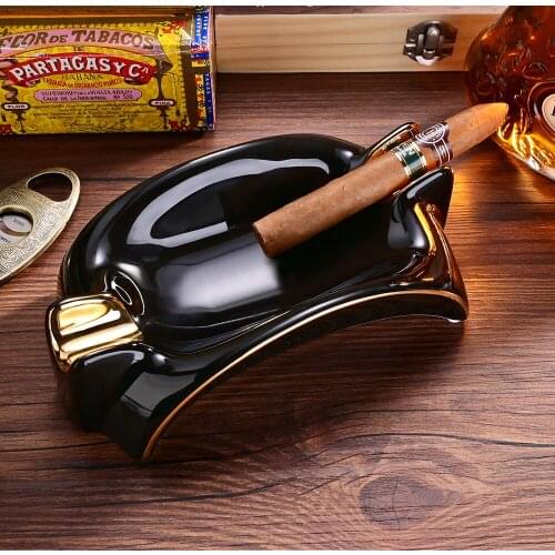 CIGARLOONG Cigar Ashtray Ceramic Holder 2 Cigars Portable Home Cigarette Ash Slot with Gift Box