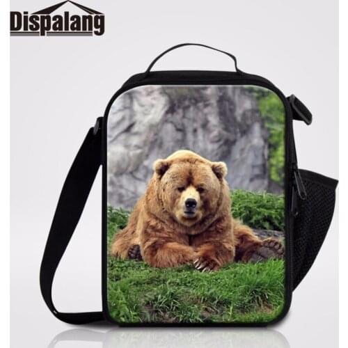 Dispalang Personalized Bear Print Insulated Lunch Bag For Children Picnic Bag Kids Lunch Box For School Reusable Lunch Container