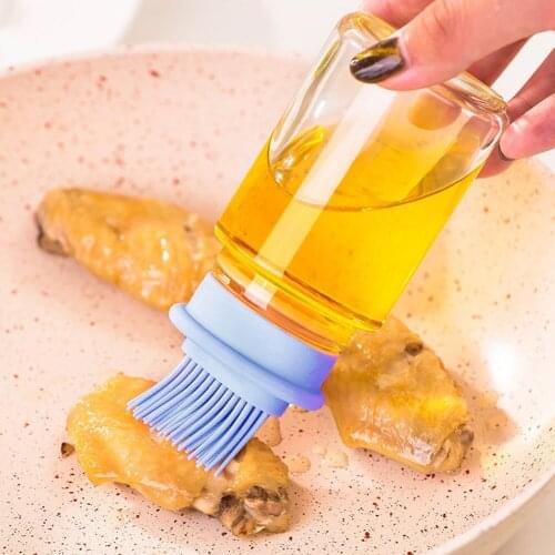 Portable Oil Bottle with Brush Silicone Barbecue Grill Liquid Oil Brush Kitchen Baking Pastry BBQ Tool Cooking Accessories