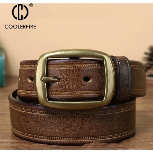 2021 New Vintage Men Genuine Leather Belts Full Grain Top Leather Belts for Men Leisure for Jeans Casual High Quality StrapLD055