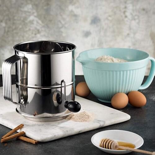 Stainless Steel Flour Sifter Hand Crank Baking Powdered Sugar Sieve Kitchen Tool Mesh Flour Sifter Bakeware Baking Pastry Tools