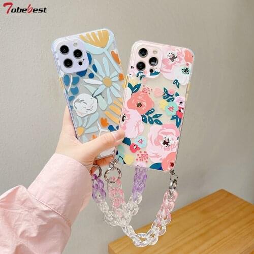Tobebest Peony Flower Bracelet Phone Cases for iphone 12 pro max 11 promax X XS XR 7 8 Plus SE 2020 12mini Chain Cover