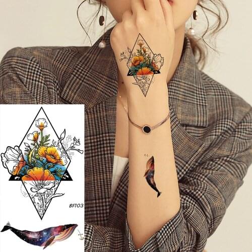 VANKIRS Waterproof Tattoos Stickers Women Flash Flower Temporary Tattoo Geometric Girls Body Arm Galaxy Whale Fake Tatoos Decals