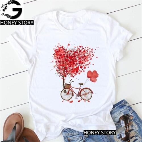 Flower Heart Bike Ballon Print Women Tshirt Summer Casual Funny T shirt Gift 90s Girl Fashion Short Sleeve Tshirts, Drop Ship