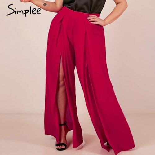 Simplee Plus size women summer pants Wide leg high waist split trousers Casual streetwear fashion female palazzo pants 2019
