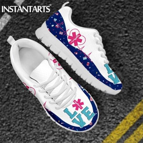 INSTANTARTS Mesh Nurse Design Sneakers Women Shoes Paramedic Heartbeat EMS EMT AMbulance Doctor Medicine Ladies Flats Footwear