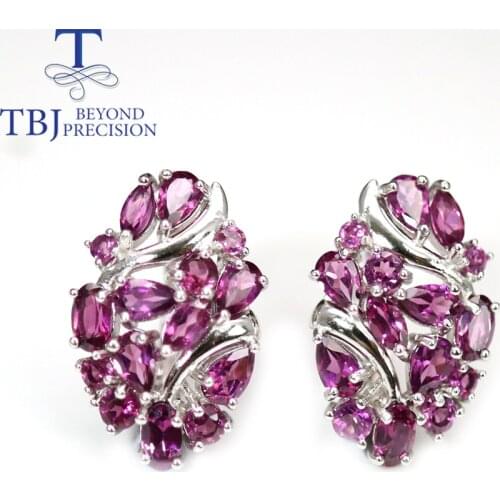 TBJ,100% Natural 5ct Brazil rhodolite gemstone Earring 925 sterling silver luxury design fine jewelry for women mom nice gift