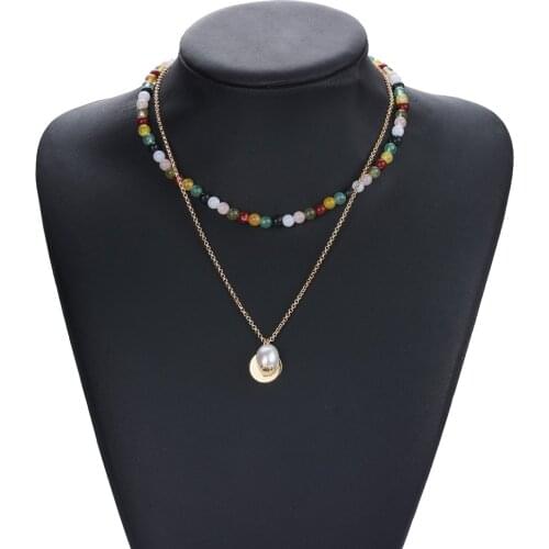 2021 New ZA Choker Necklace Jewelry Women Colorful Stone Beaded Handmade Necklace Female Faux Pearl Badge Pendants Necklaces