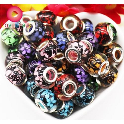 10Pcs/Lot Mixed Color Flower Smooth Surface Large Hole Round Rondelle Spacer Beads Fit Pandora Bracelet Chain Necklace Jewelry