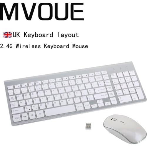 2.4G Wireless Thin Keyboard and Mouse, UK Keyboard layout USB Slim with Numeric Keypad Compatible with Mac Windows