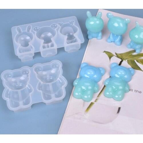 3D Geometric Bear Silicone Mold For Keychain Pendant Animal Mold Decoration Table Jewelry Tools Making Accessories