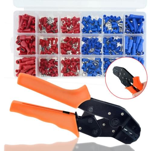 450PCS Terminals Cable Lugs Assortment Kit Wire Crimp Set +1PCS SN-02C Crimping Tool 0.25-2.5mm² AWG Adjustable Crimper Pliers