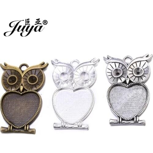 5pcs/lot 25mm Heart Shape Owl Cabochon Settings Bezel Blank Trays For Pendant Necklace DIY Jewelry Making Findings Accessories