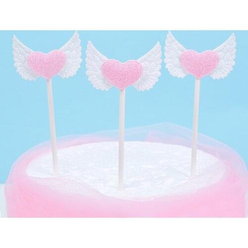 10pcs/lot 5x11.5cm angel with heart shape padded applique for happy birthday cake topper Birthday Cake Insert Cards