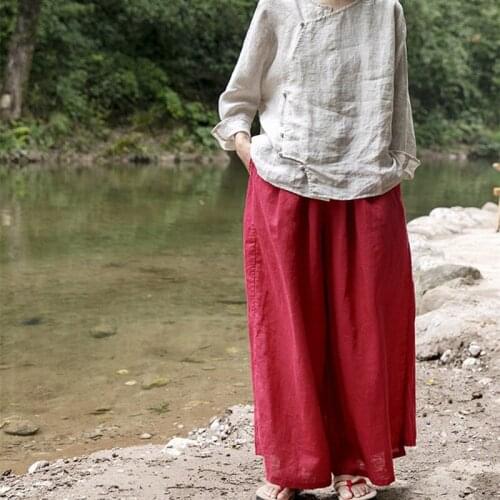 Harem Elastic Pants Hemp Bloomer Women Pants Casual Loose Women Trouser 2021 Summer Cotton Linen Oversize Pockets Wide Leg Pants